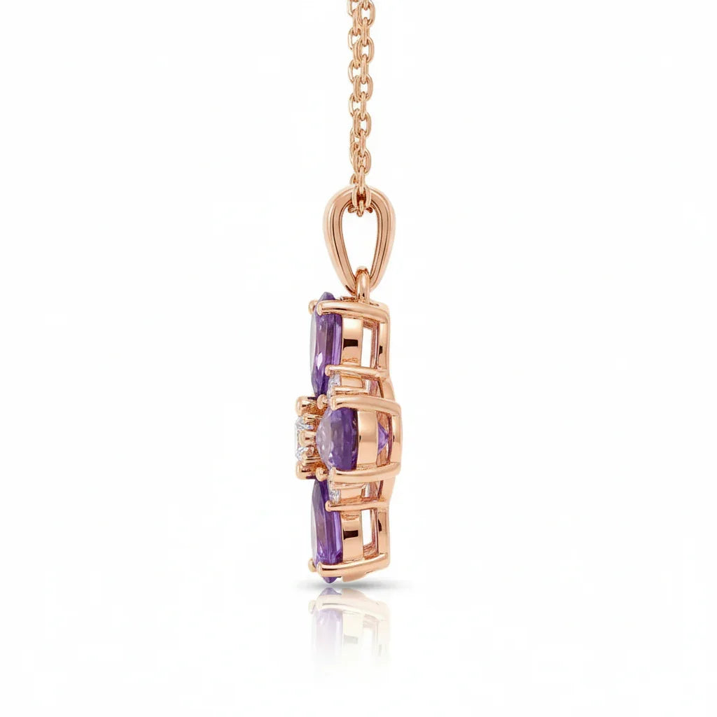 Natural Amethyst Dainty Four Clover Necklace