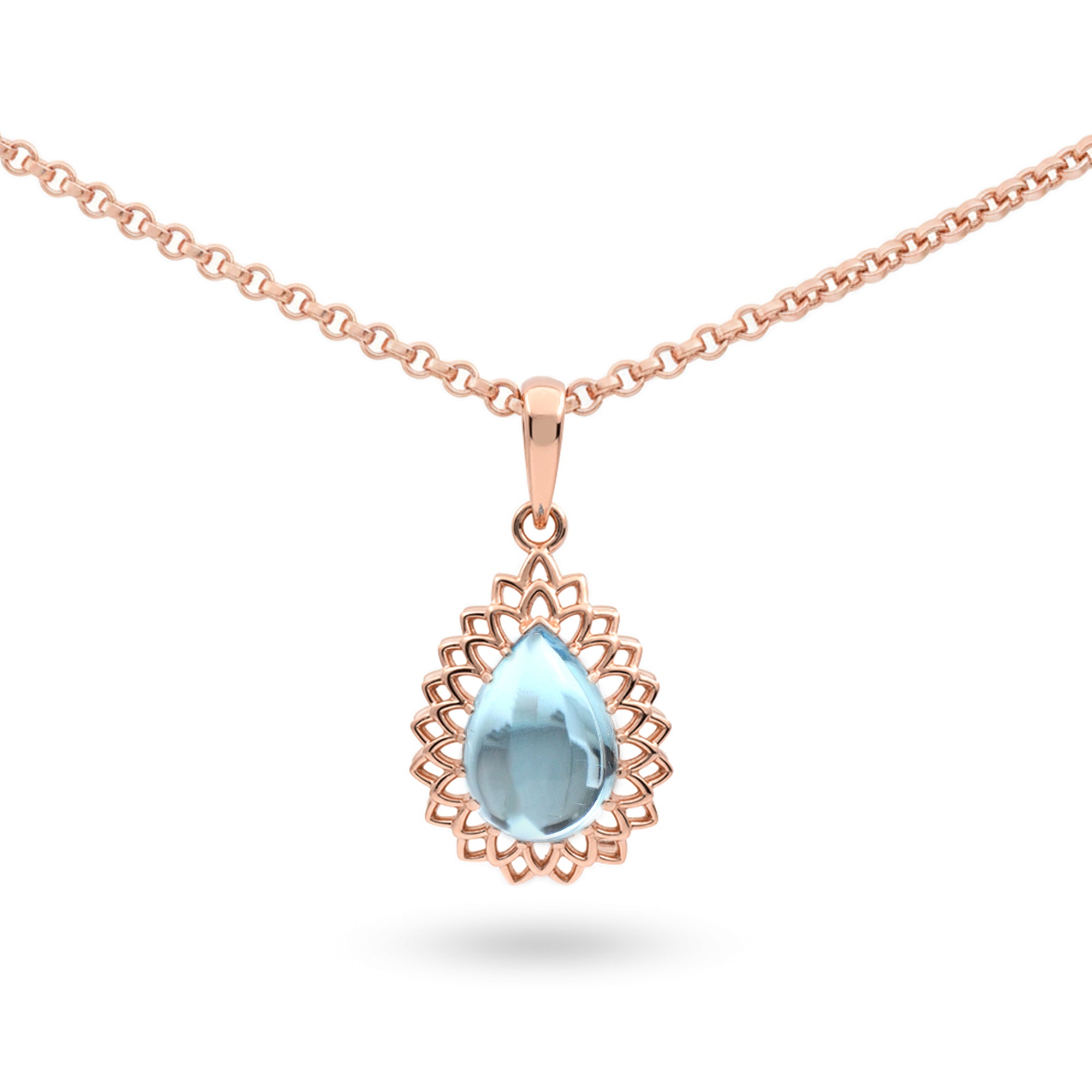 Natural Sky Blue Topaz Silver Teardrop Pendant Necklace