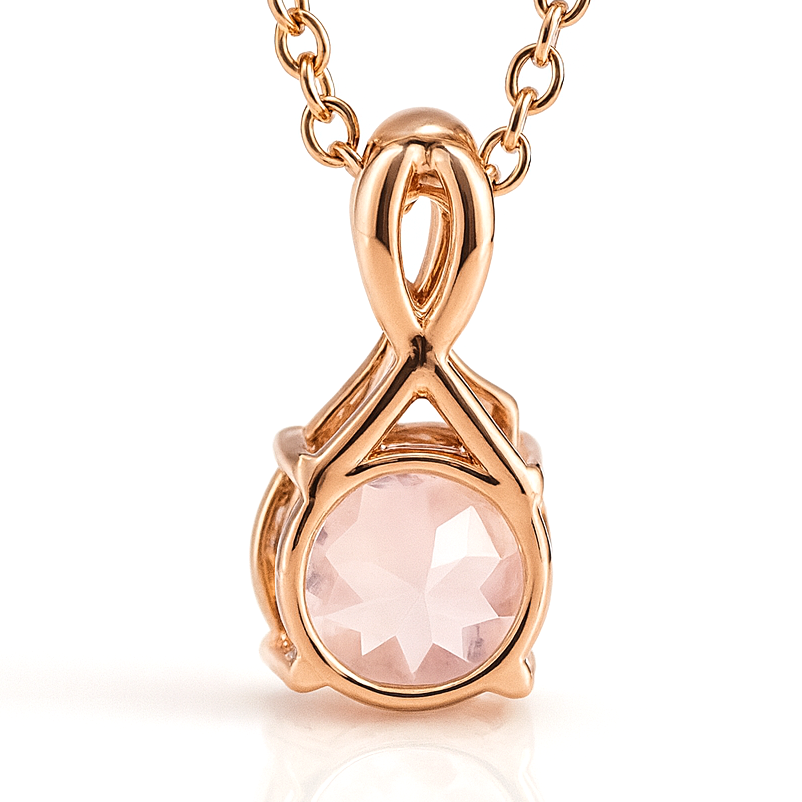 Natural Round Rose Quartz Silver Pendant Necklace