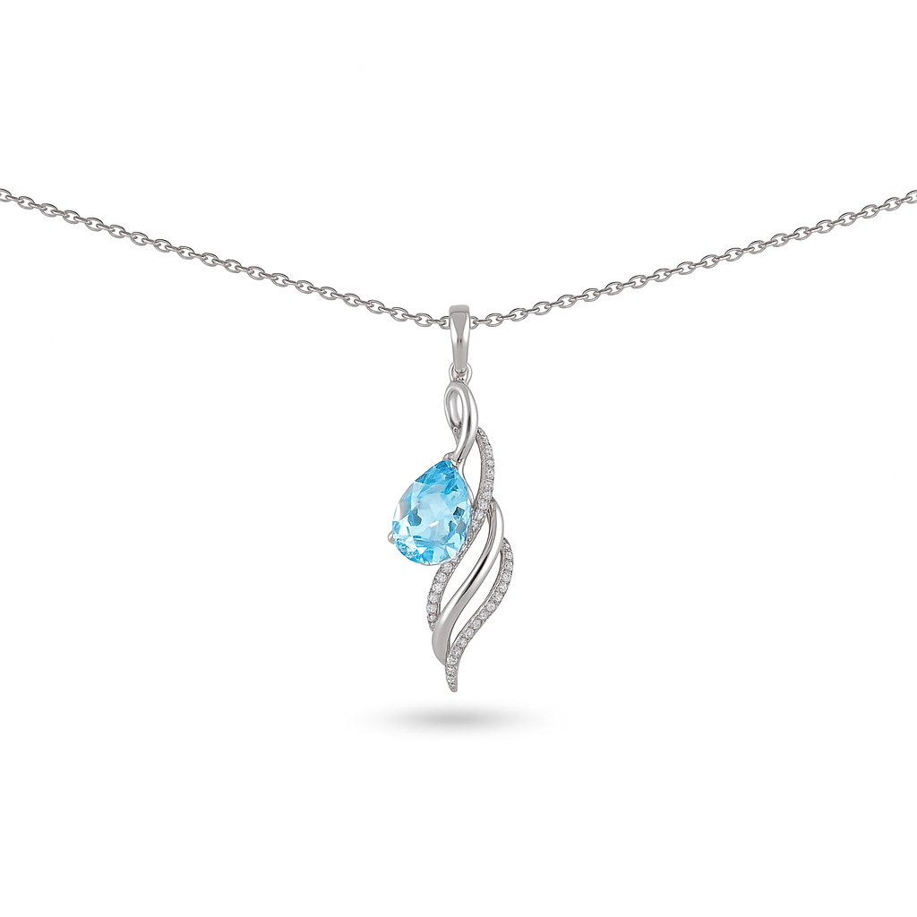 Natural Sky Blue Topaz Twisted Silver Necklace