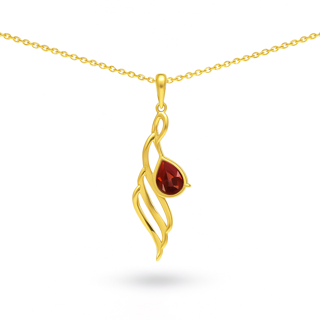 Natural Red Garnet twisted silver pendant necklace