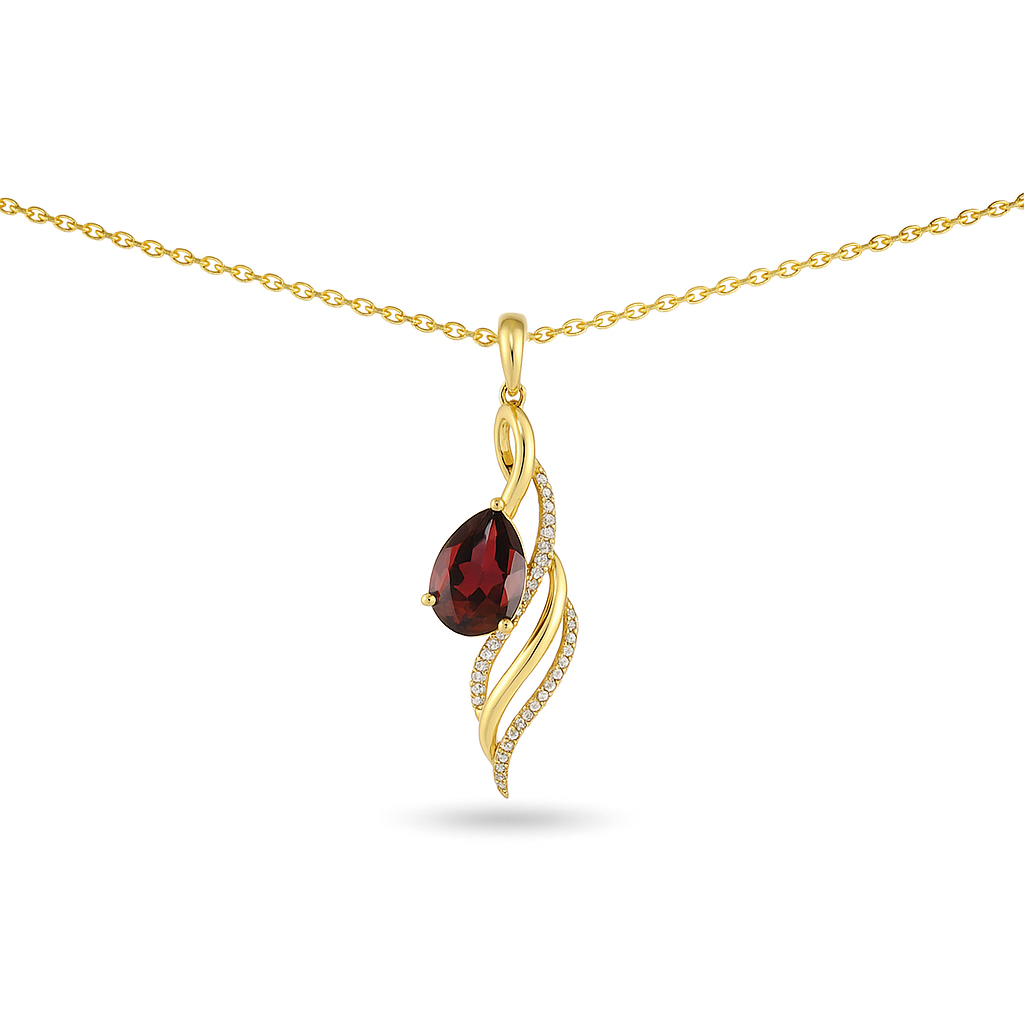 Natural Red Garnet twisted silver pendant necklace