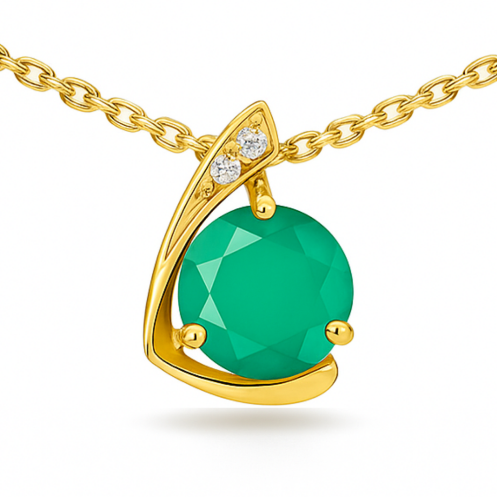 Natural Round Green Agate Silver Pendant Necklace