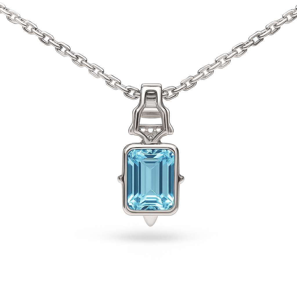 Natural Octagon Sky Blue Topaz Silver Necklace