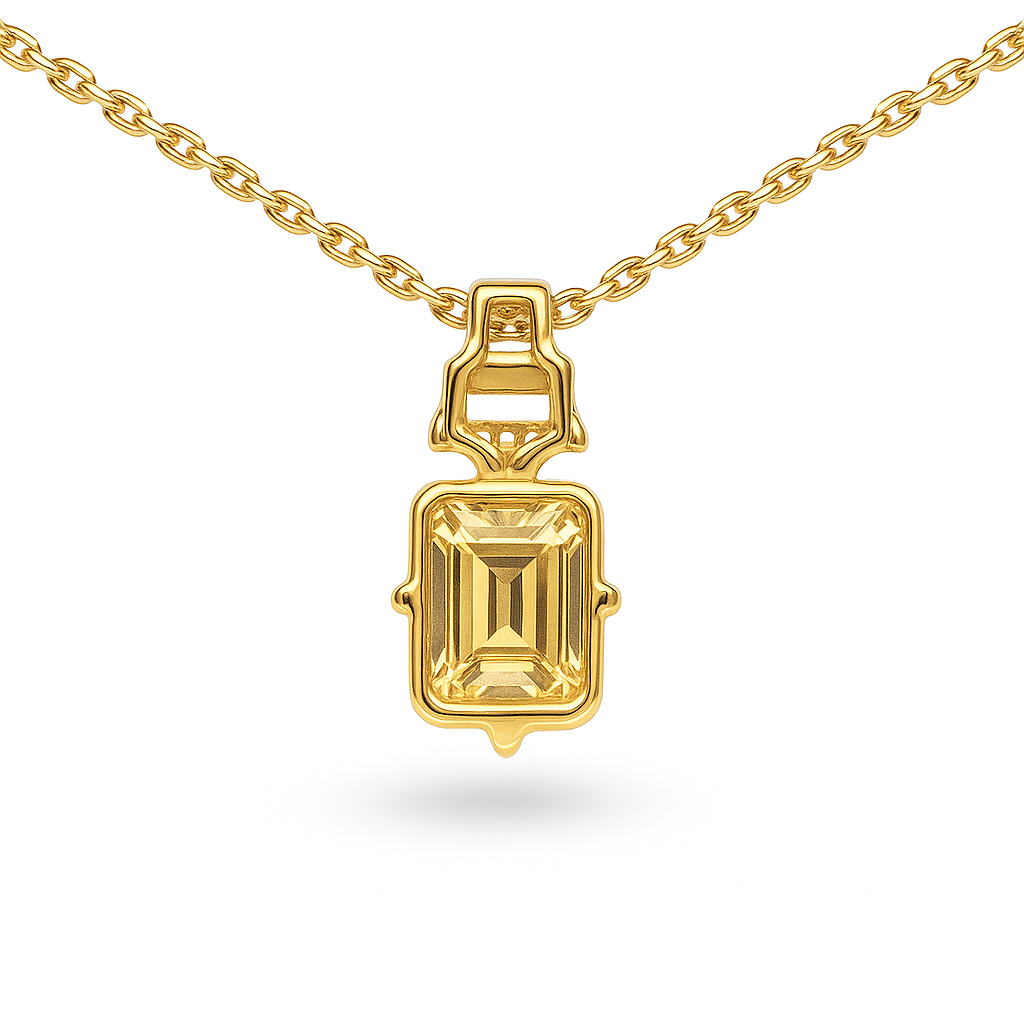 Natural Citrine Octagon locket Pendant Necklace