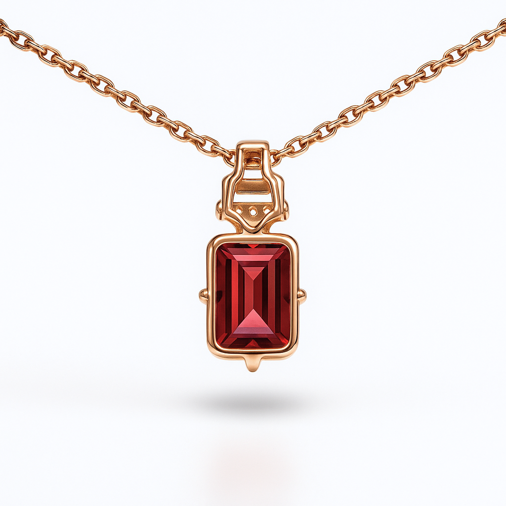 Red Natural Octagon Garnet Silver Pendant Necklace