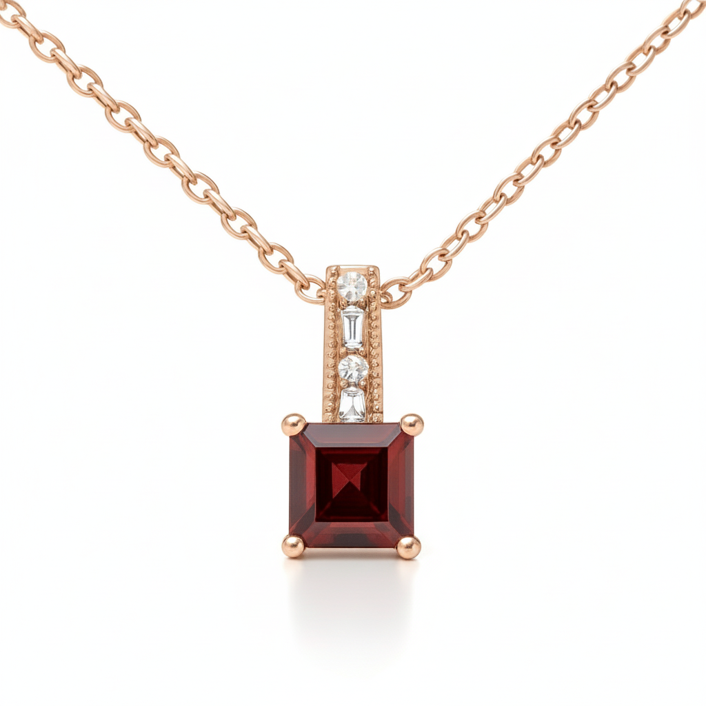 Natural Princess Garnet Sterling Silver Pendant Necklace