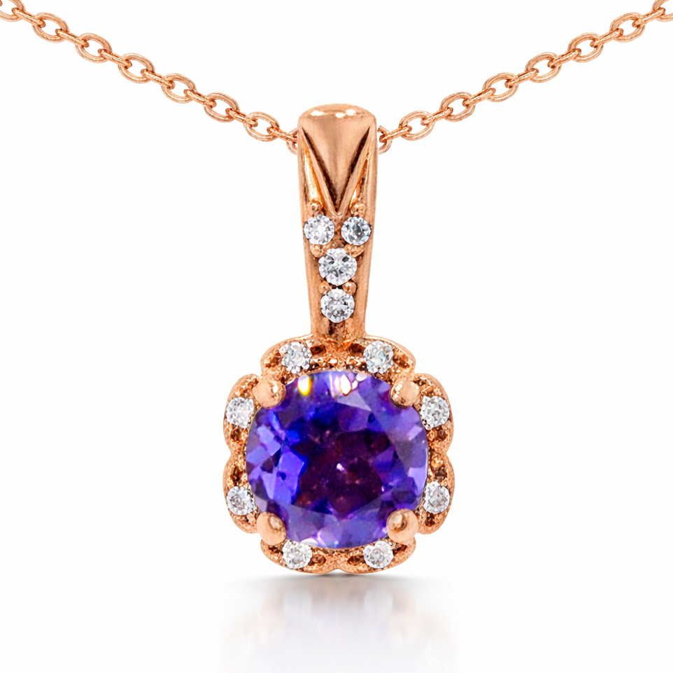 Natural Iolite & White Topaz Sterling Silver Pendant Necklace