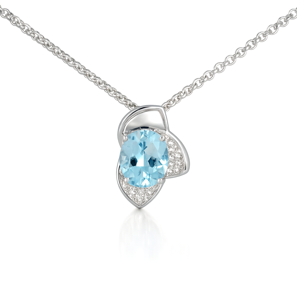 Natural Sky Blue Topaz Silver Dew Drop Necklace