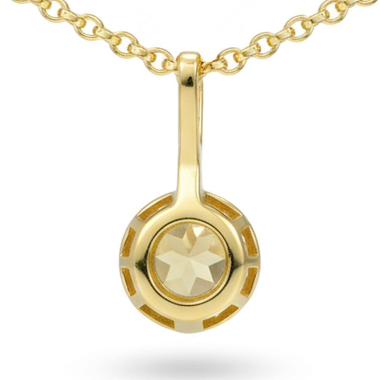 Natural Yelllow Citrine Silver Small Halo Pendant Necklace