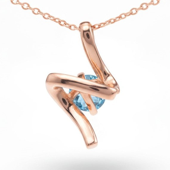 Natural Round Sky Blue Topaz Silver Teardrop Pendant Necklace