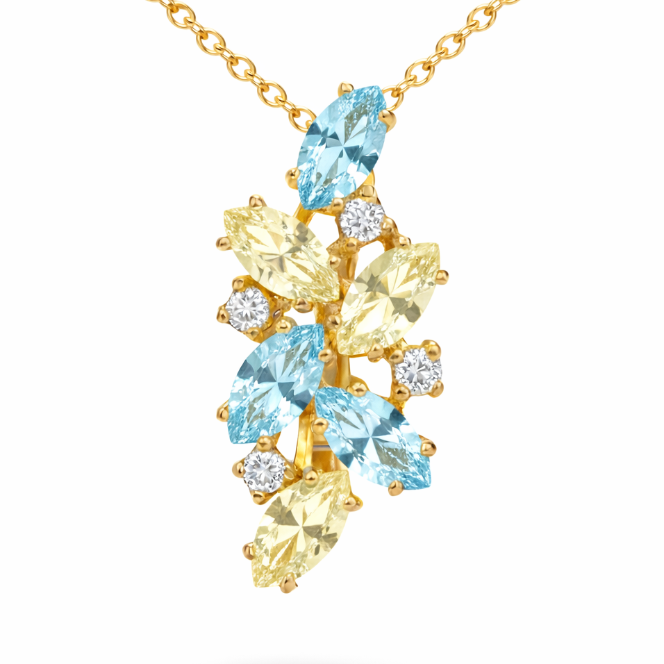Natural Sky Blue Topaz Silver Cluster Pendant Necklace