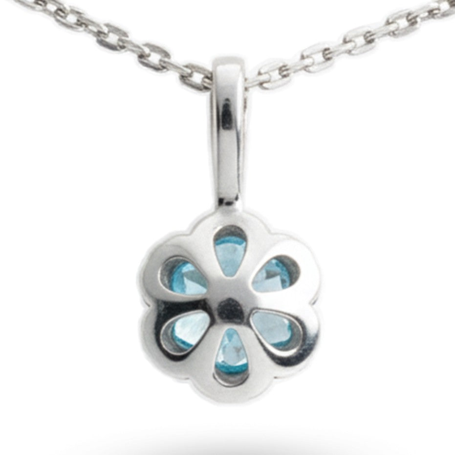 Natural Sky Blue Topaz Silver Floral Pave Necklace