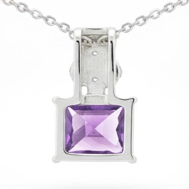 Natural Octagon Amethyst Silver Pendant Necklace