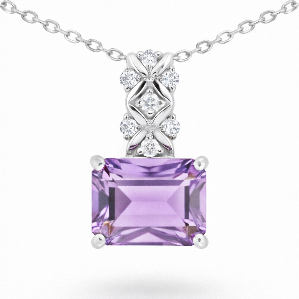 Natural Octagon Amethyst Silver Pendant Necklace