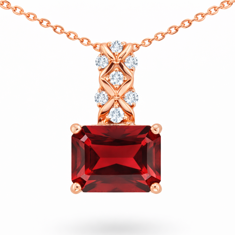 Natural Octagon Garnet Sterling Silver Pendant Necklace