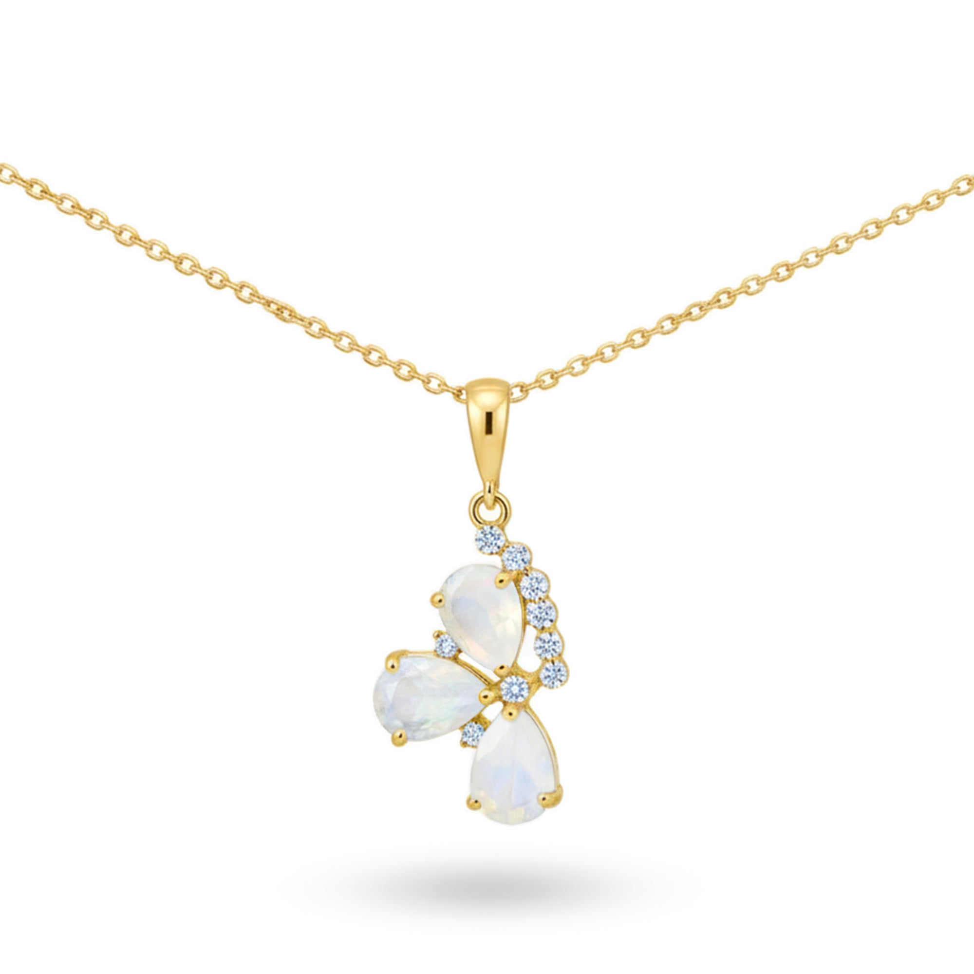 Natural Pear Rainbow Moonstone Silver Pendant Necklace