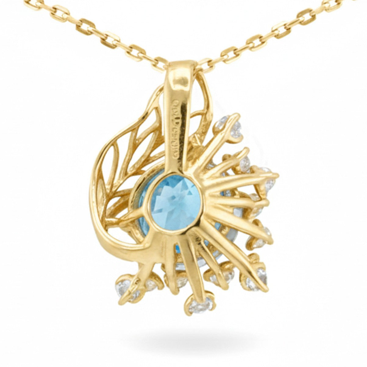 Natural Sky Blue Topaz Silver Flower Necklace