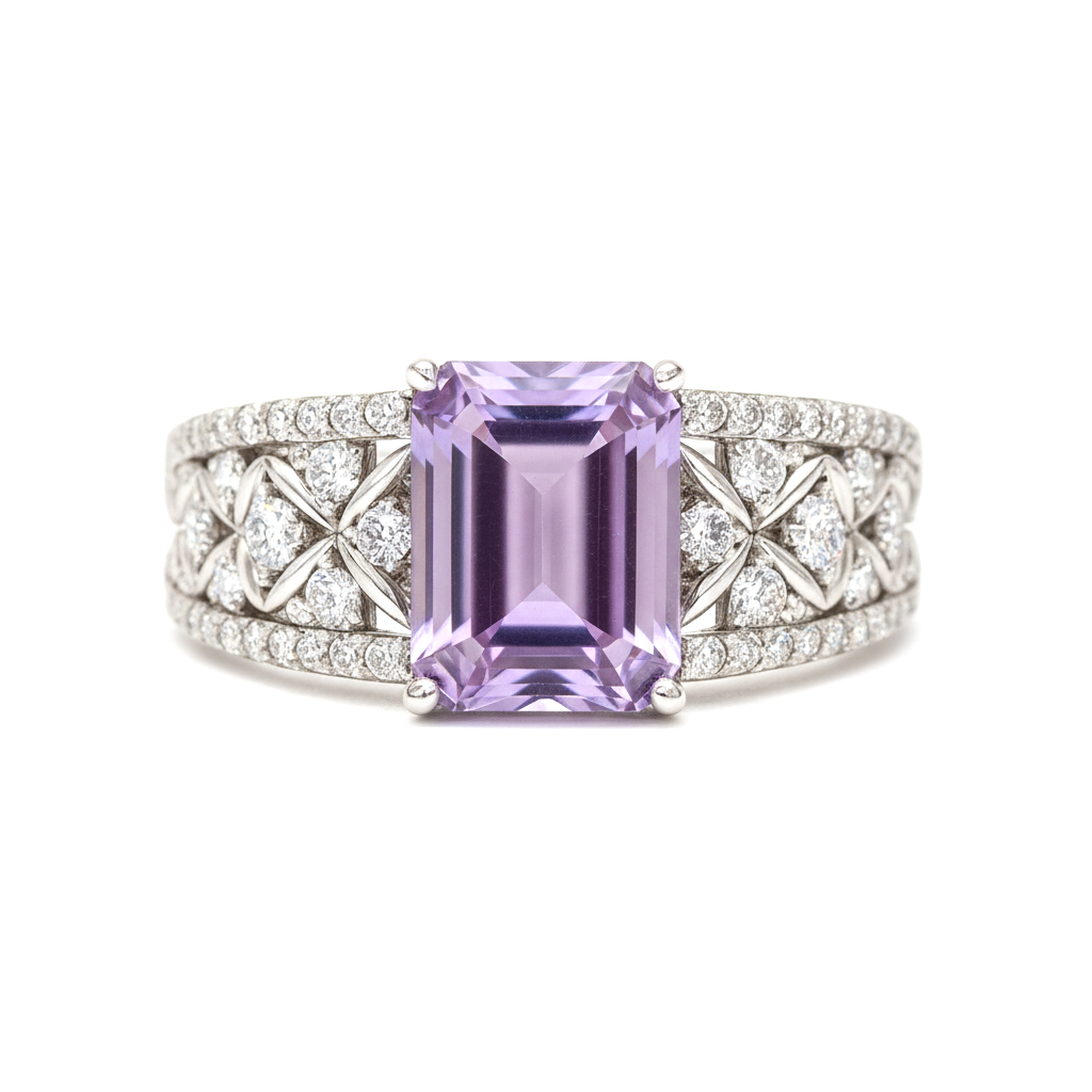 Emerald Cut Natural Amethyst Silver Statement Ring
