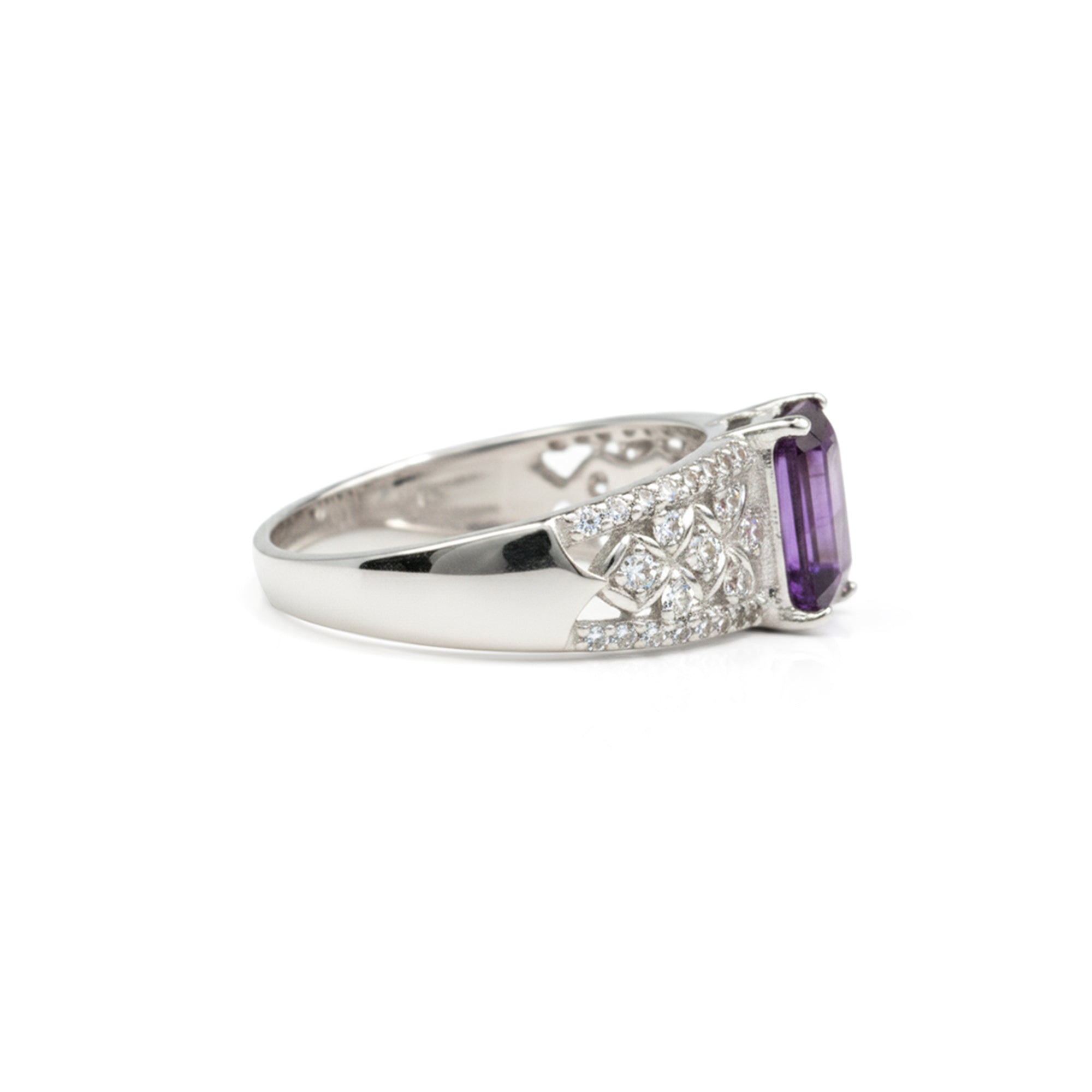 Emerald Cut Natural Amethyst Silver Statement Ring