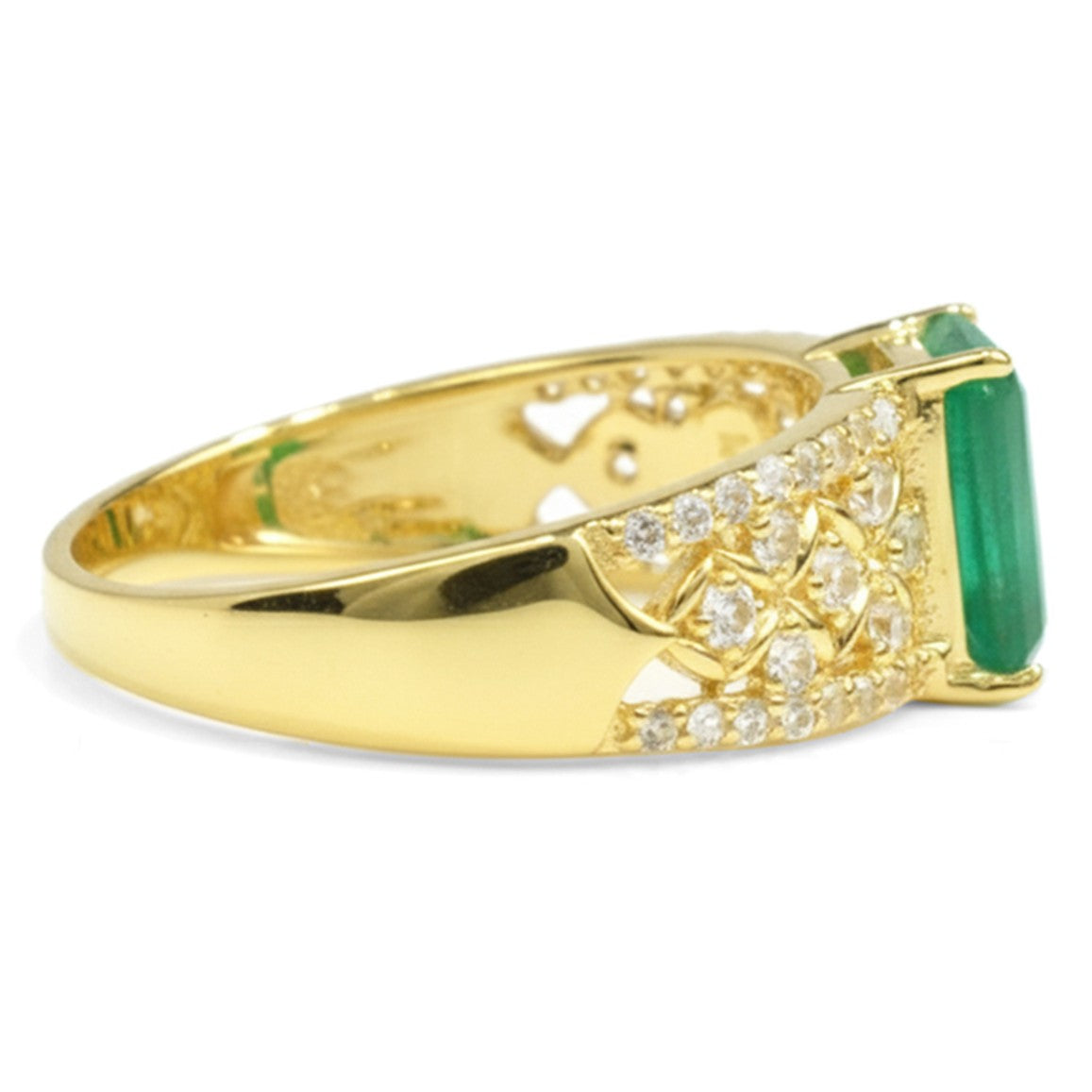 Emerald Cut Natural Green Agate Silver Statement Ring