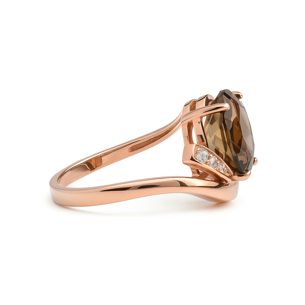 Natural Brown Smoky Quartz Sterling Silver Bypass Ring