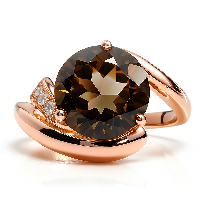 Natural Brown Smoky Quartz Sterling Silver Bypass Ring