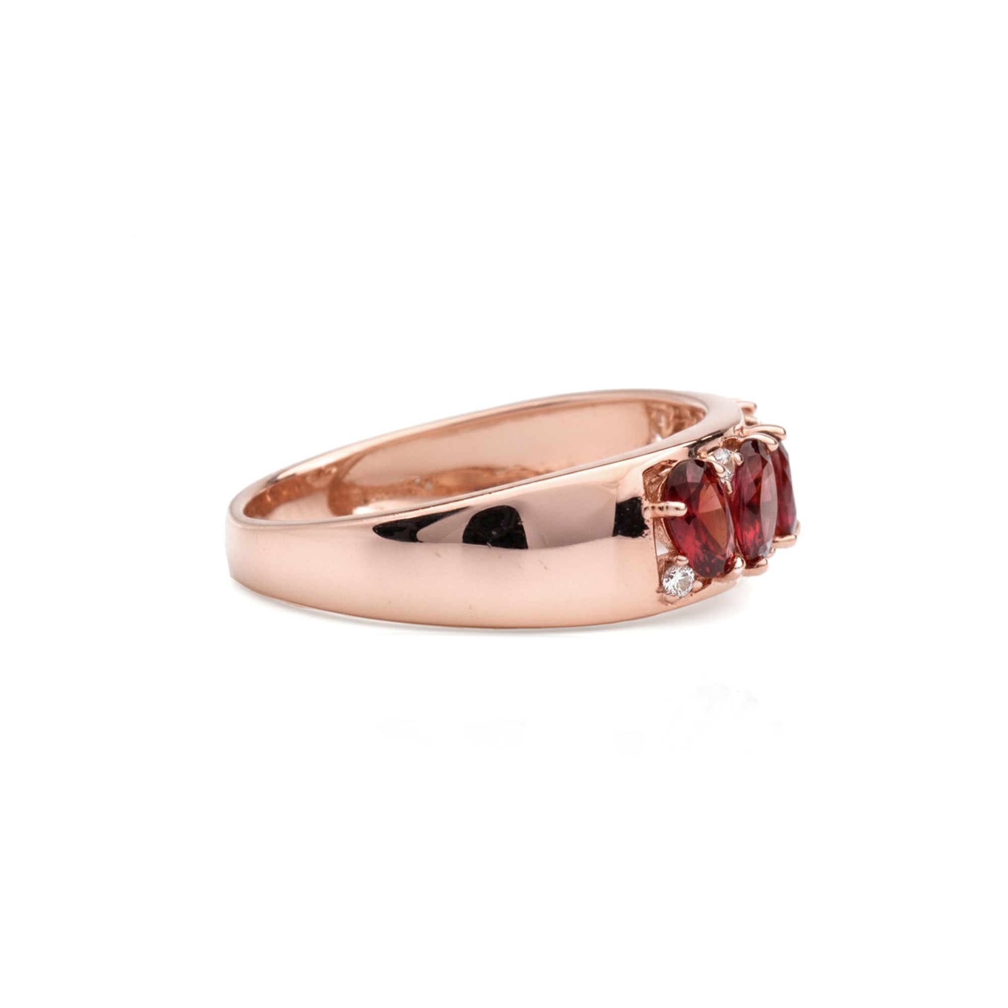 Natural Garnet Sterling Silver Leaf Band Ring