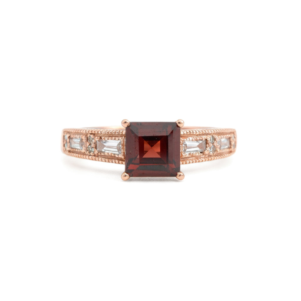 Natural Square Garnet Sterling Silver Ring