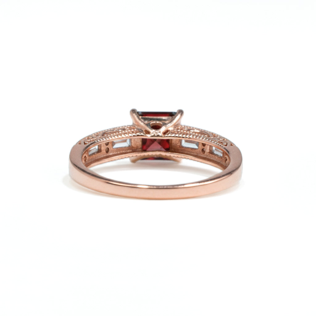 Natural Square Garnet Sterling Silver Ring