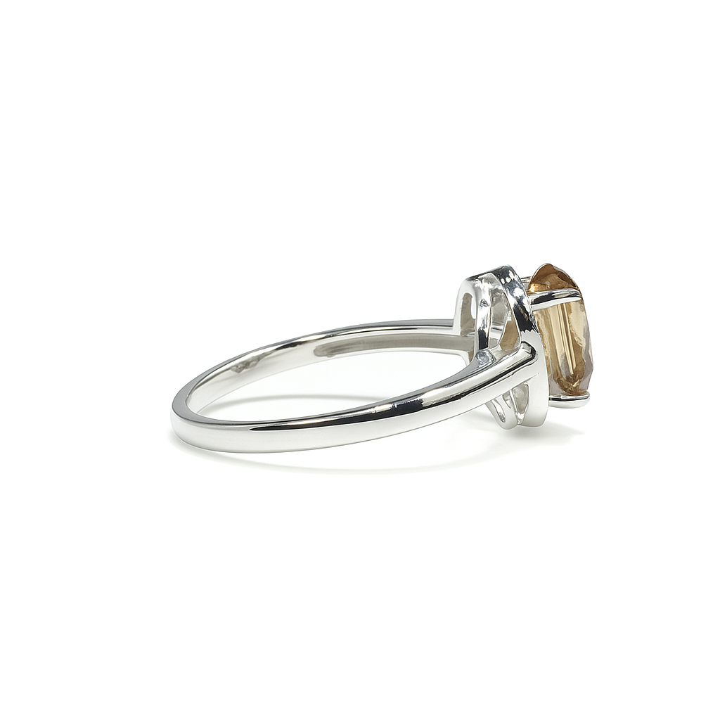 Natural Brown Quartz Sterling Silver Heart Halo Ring