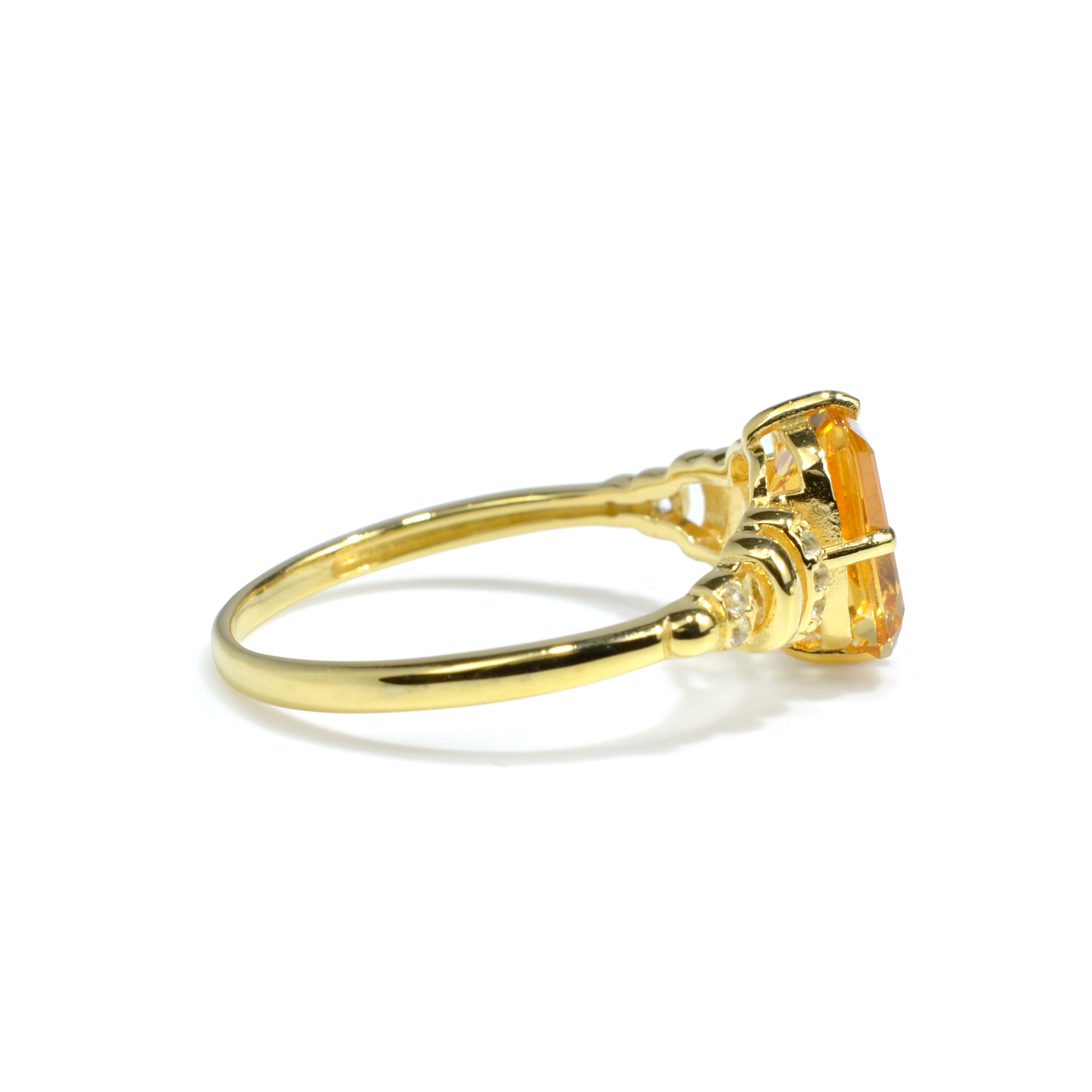 Natural Yellow Citrine Octagon Bar Ring Sterling Silver