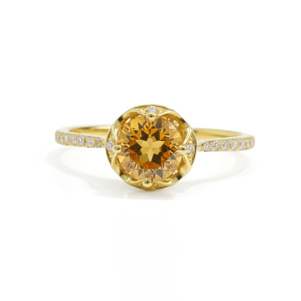Natural Yellow Citrine Sterling Silver Round Ring
