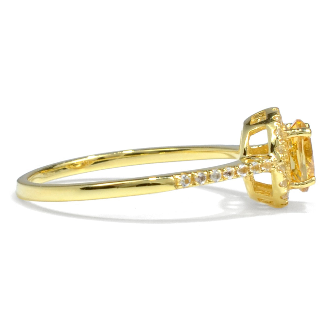 Natural Round Yellow Citrine Sterling Silver Halo Ring