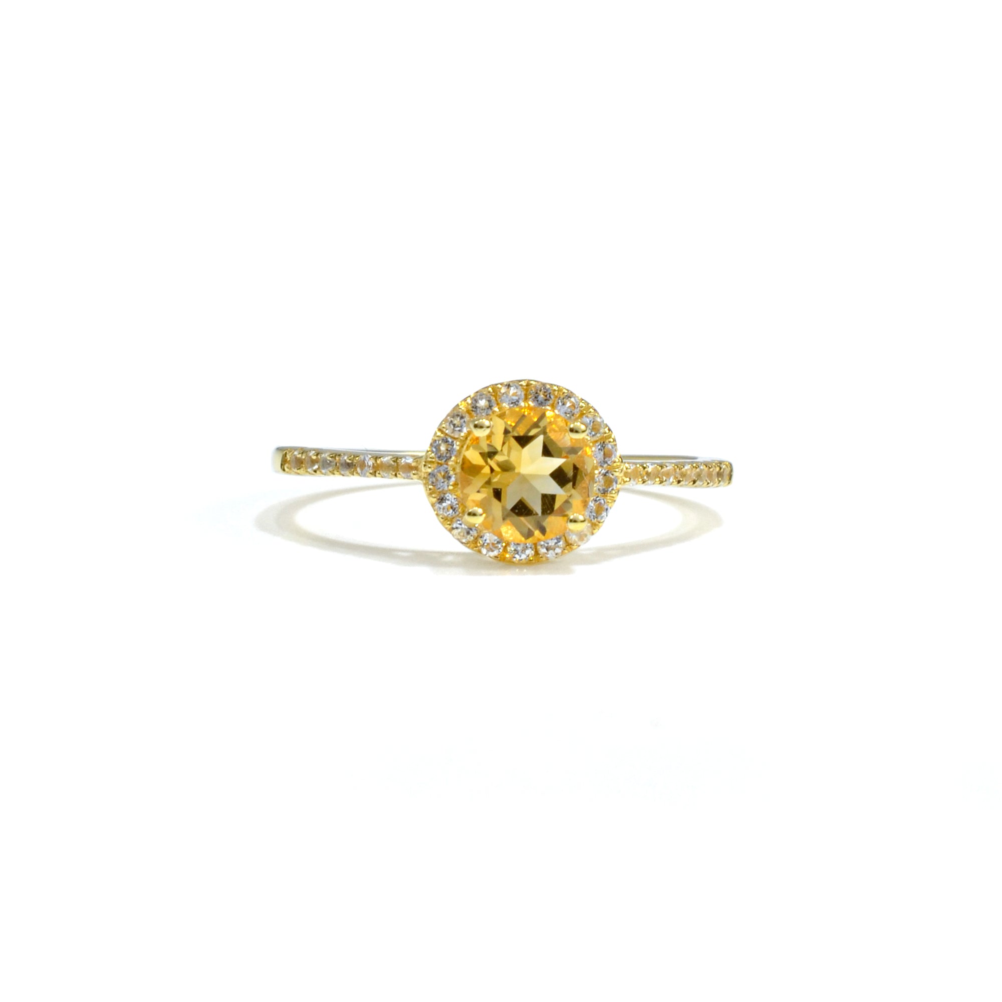 Natural Round Yellow Citrine Sterling Silver Halo Ring