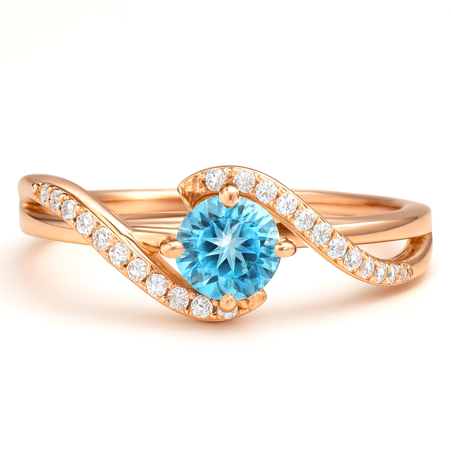 Natural Sky Blue Topaz Stone Bypass Ring Silver