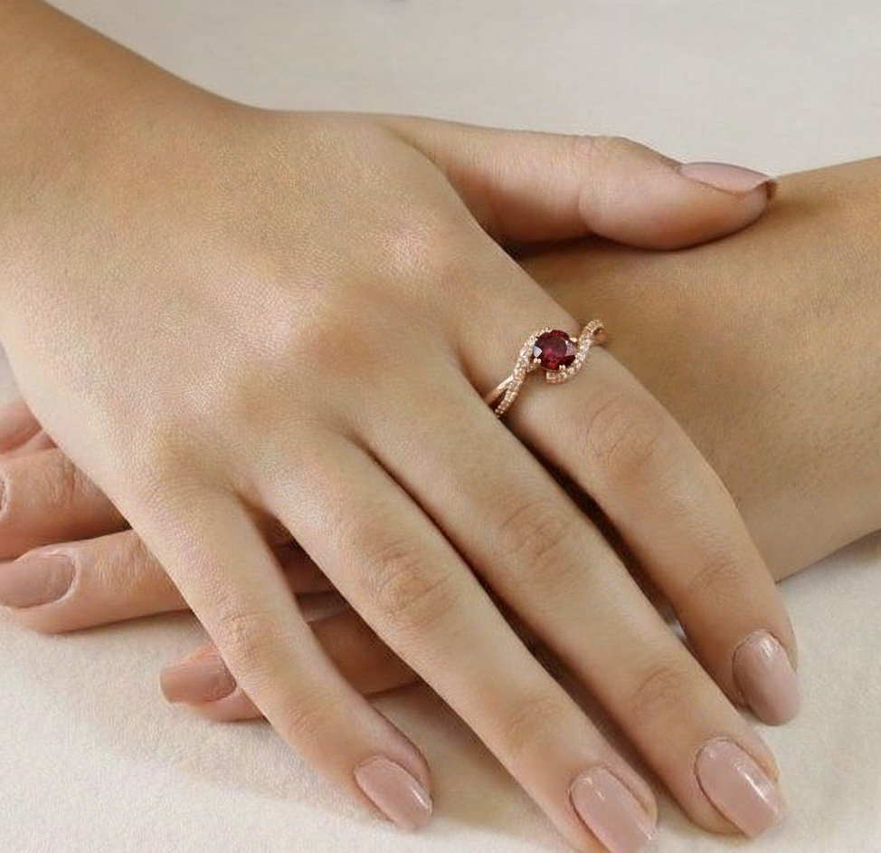 Natural Garnet Stone Bypass Ring Silver