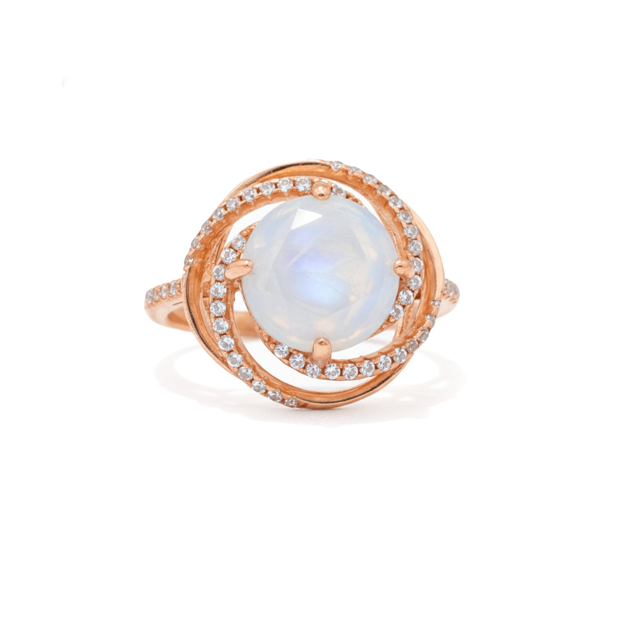 Natural White Moonstone Sterling Silver Ring