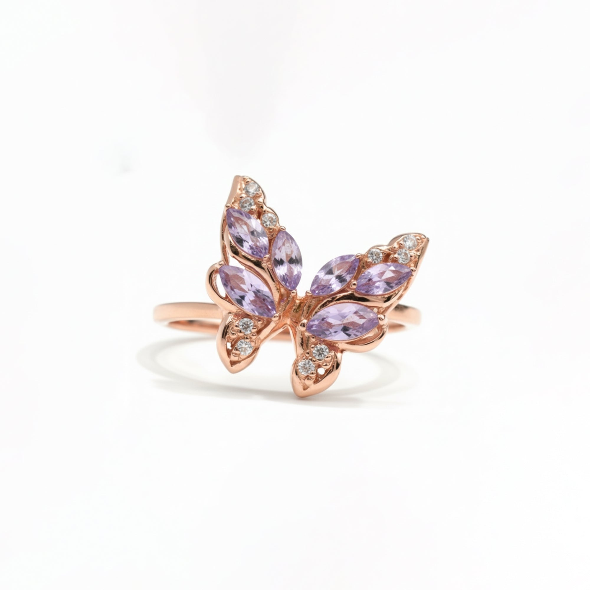 Natural Purple Amethyst Butterfly Ring Silver