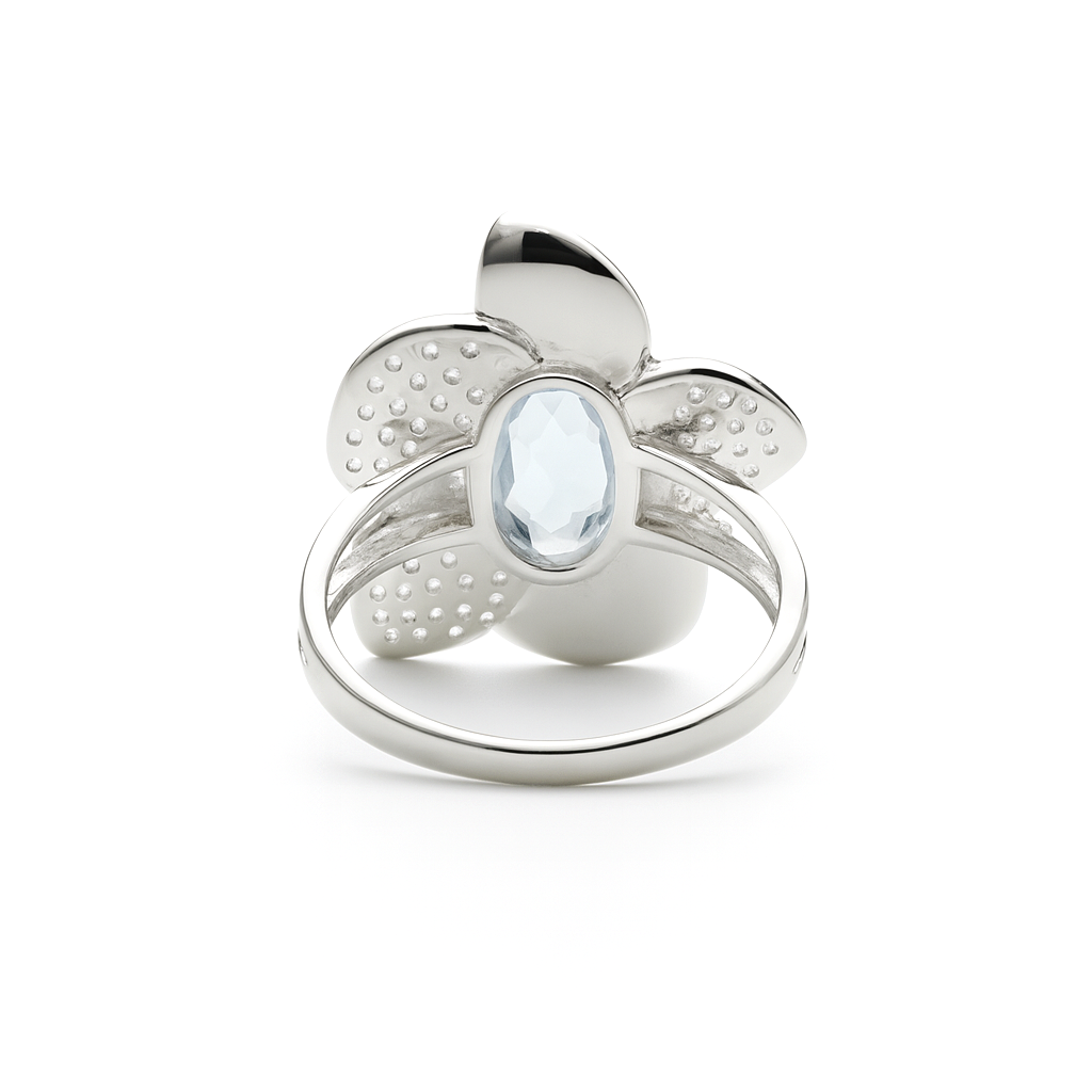 Natural Sky Blue Topaz Flower Ring Silver