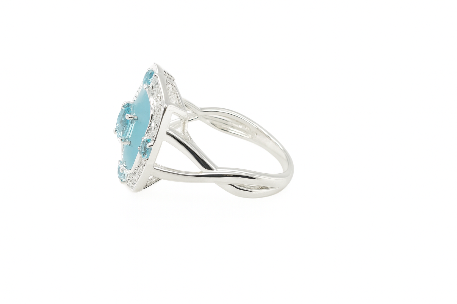 Natural Sky Blue Topaz Silver Cushion Ring