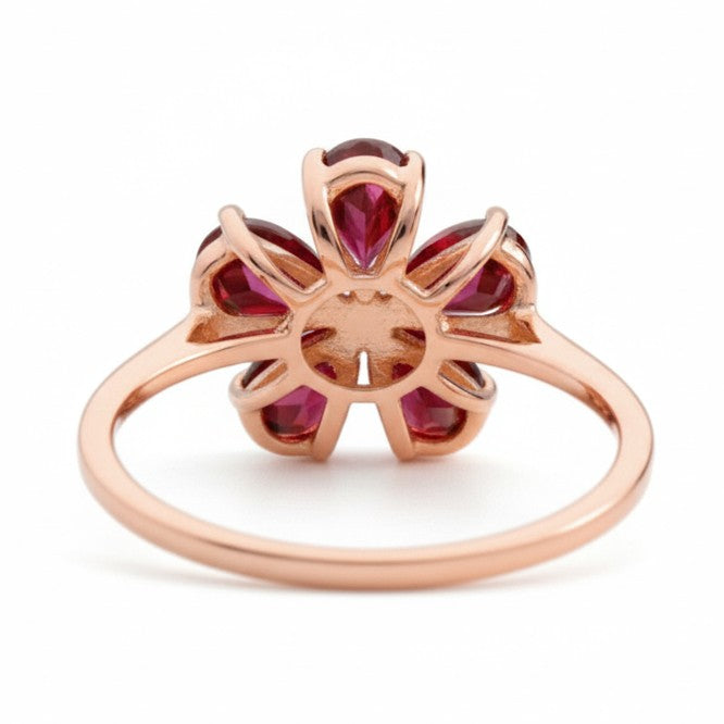 Natural Red Garnet Sterling Silver Flower Ring
