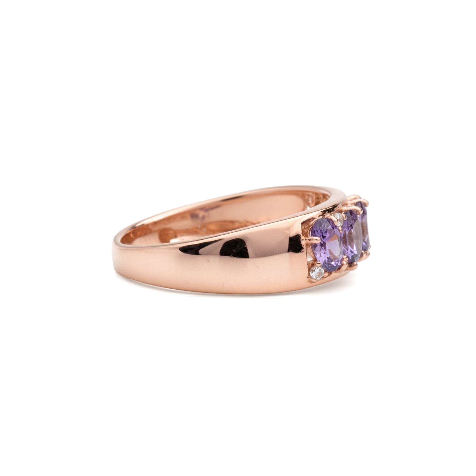 Natural Purple Amethyst Sterling Silver Leaf Band Ring