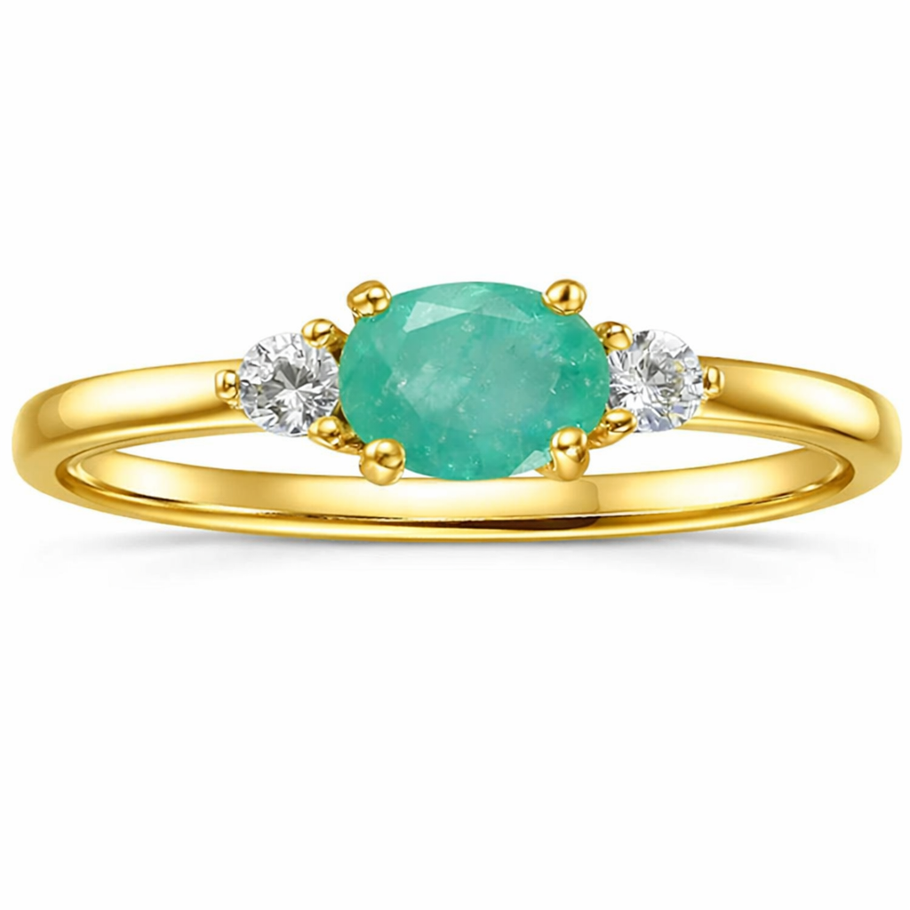 22k Gold Vermeil Emerald Oval Three Stone Ring