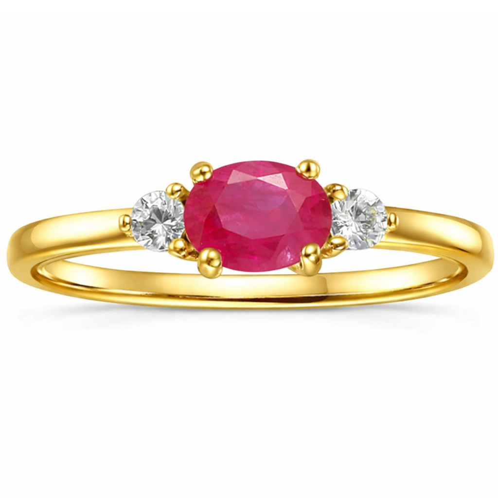22k Gold Vermeil Ruby Oval Three Stone Ring