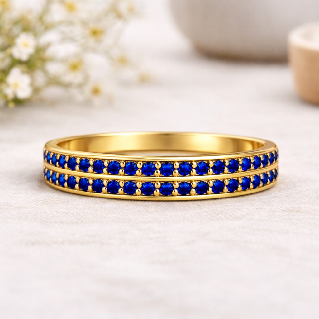 22k Gold Vermeil Blue Sapphire Dual Eternity Ring