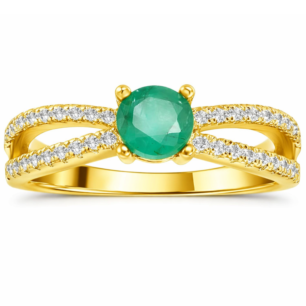 22k Gold Vermeil Emerald Split Band Engagment Ring