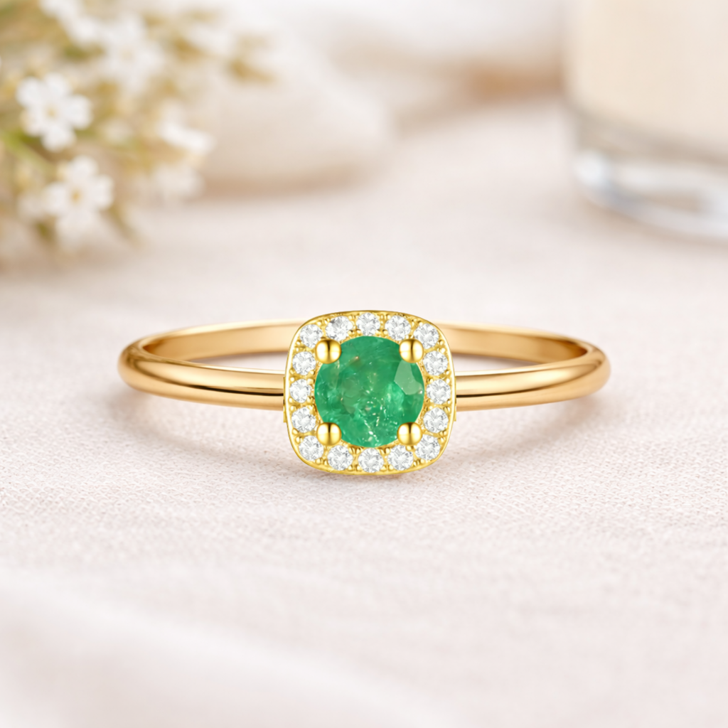 22k Gold Vermeil Emerald Halo Ring Fine Color Jewels