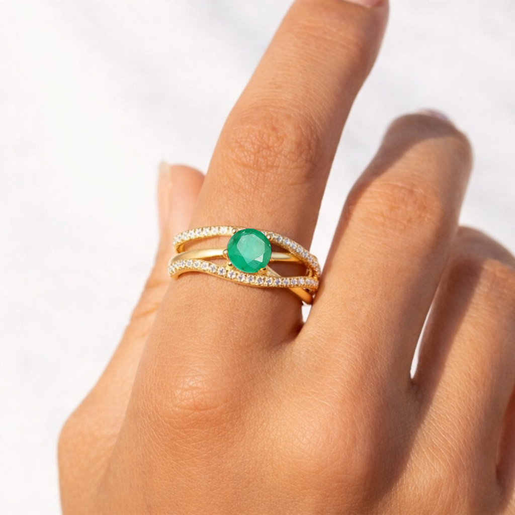 22k Gold Vermeil Emerald Split Band Fashion Ring Fine Color Jewels