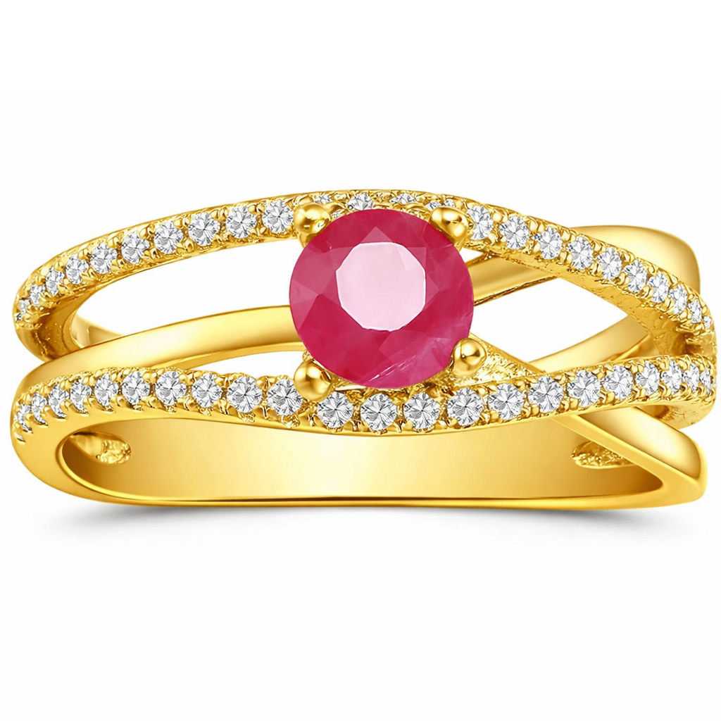 22k Gold Vermeil Ruby Split Band Fashion Ring